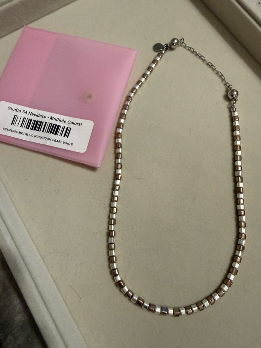 By Alexa Rae - Studio 54 Metallic Mushroom Pearl White Necklace